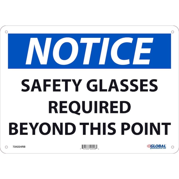 Global Industrial Notice Safety Glasses Required Beyond This Point, 10x14, Rigid Plastic 724224RB - main